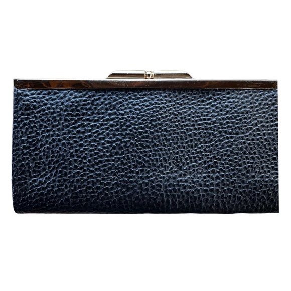 Vintage Black Faux Leather Boxed Framed Wallet Clutch 7”x 3.5” Pebbled - Picture 2 of 5